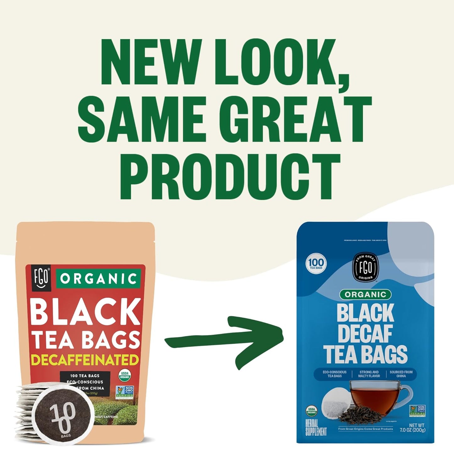 FGO Organic White Tea, Eco-Conscious Tea Bags, Packaging May Vary, 100 Count (Pack of 1)