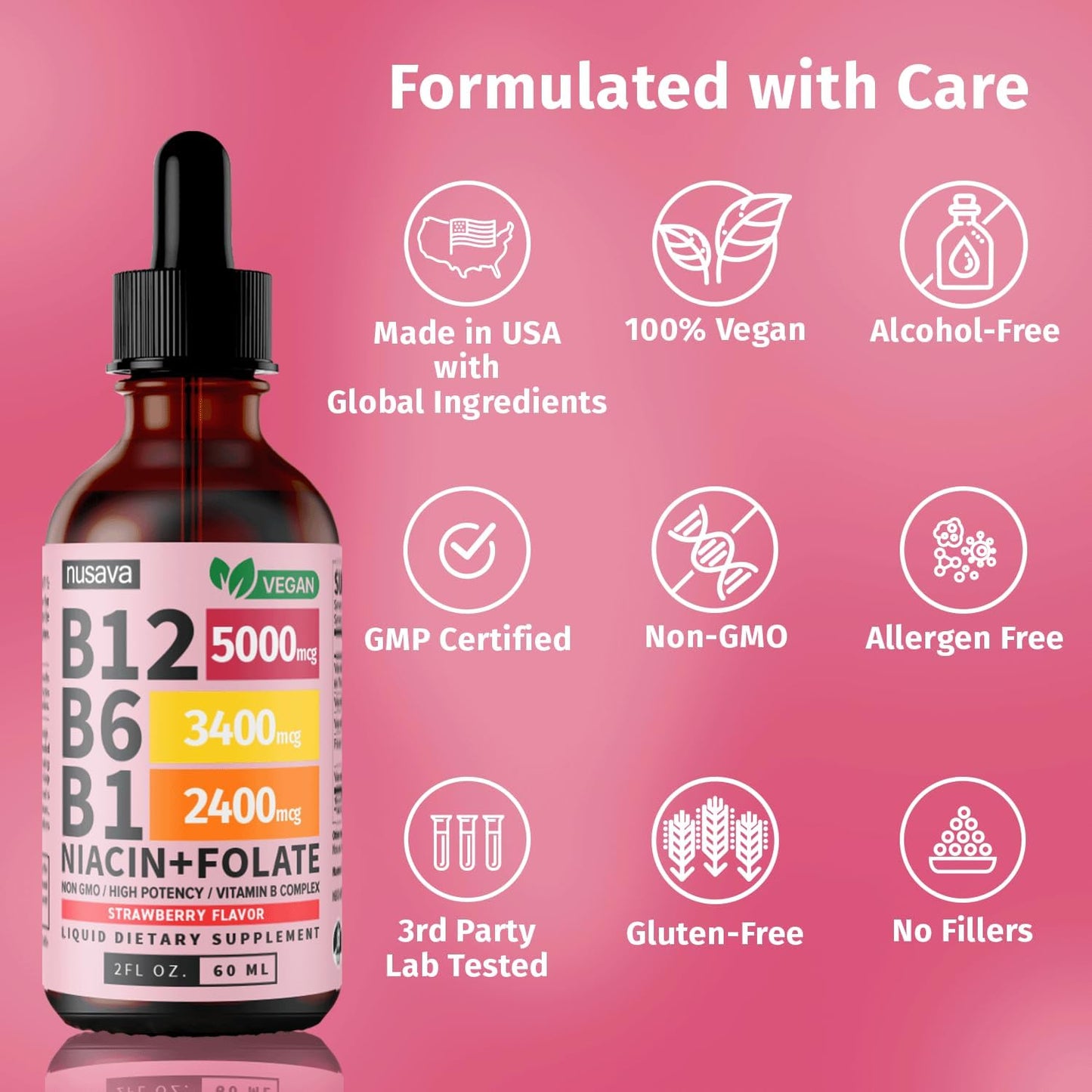 Vitamin B12 and B6 Liquid Drops, B12 Sublingual Vitamin B Complex - B 12 Vitamin 5000mcg - B12 Methylcobalamin for Energy, Brain, and Heart Support with 27,200 mcg, Raspberry, 40 Servings