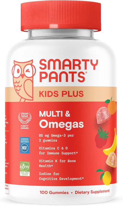 SmartyPants Kids Multivitamin Gummies: Omega 3 Fish Oil (EPA/DHA), Vitamin D3, C, Vitamin B12, B6, A, K & Zinc for Immune Support, Biotin, Gluten Free, Three Fruit Flavors, 120 Count (30 Day Supply)