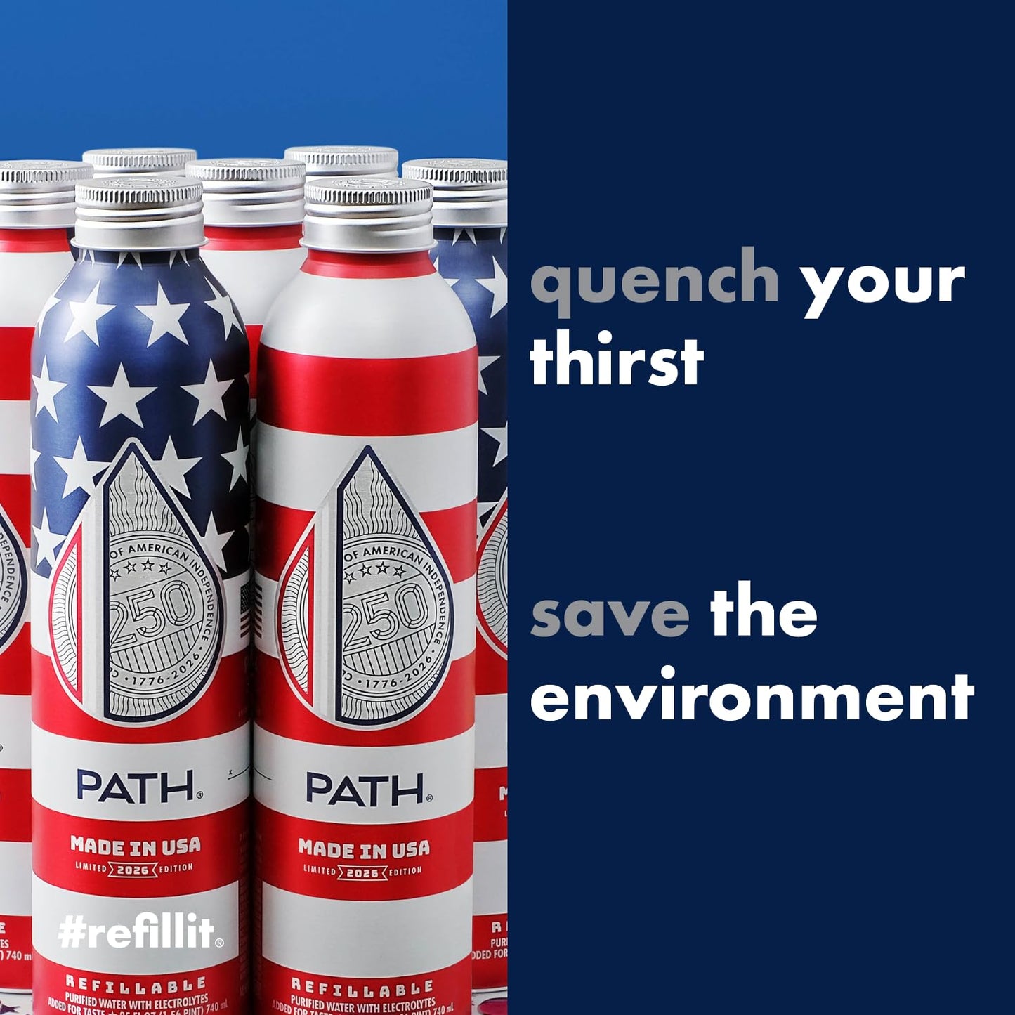 PATH Water Made in USA Ultra-Purified Water in Aluminum Bottle - BPA-Free, Reusable, Infinitely Recyclable - 25 fl oz (Pack of 12)