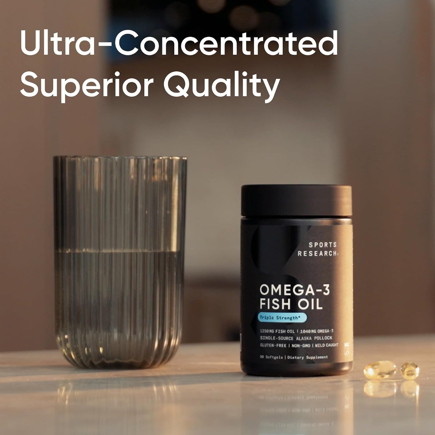 Sports Research Fish Oil Mini-Softgels - Easy to Swallow Omega-3 Fatty Acids from Wild Caught Alaska Pollock - 625mg, 120 Softgels