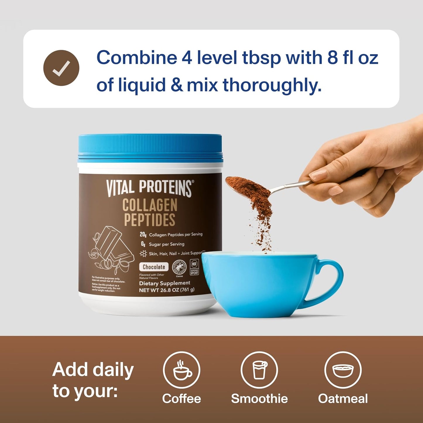 Vital Proteins Collagen Peptides Powder - Grass Fed Collagen Peptides for Hair, Nail, Skin, Bone & Joint Health, Vanilla, 23.2 Ounces