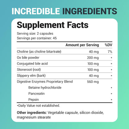 Dr. Berg Gallbladder Formula Extra Strength - with Ox Bile Powder and Conjugated Bile Acid - Digestive Enzymes Proprietary Blend - Full 45-Day Supply - 90 Vegetable Capsules