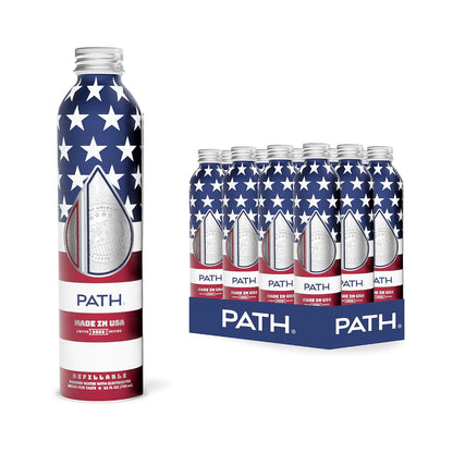 PATH Water Made in USA Ultra-Purified Water in Aluminum Bottle - BPA-Free, Reusable, Infinitely Recyclable - 25 fl oz (Pack of 12)