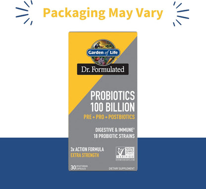 Garden of Life Dr Formulated Once Daily 3-in-1 Complete Probiotics, Prebiotics & Postbiotics Supplement for Women and Men’s Digestive & Immune Health – Extra Strength, 100 Billion CFU, 30 Day Supply