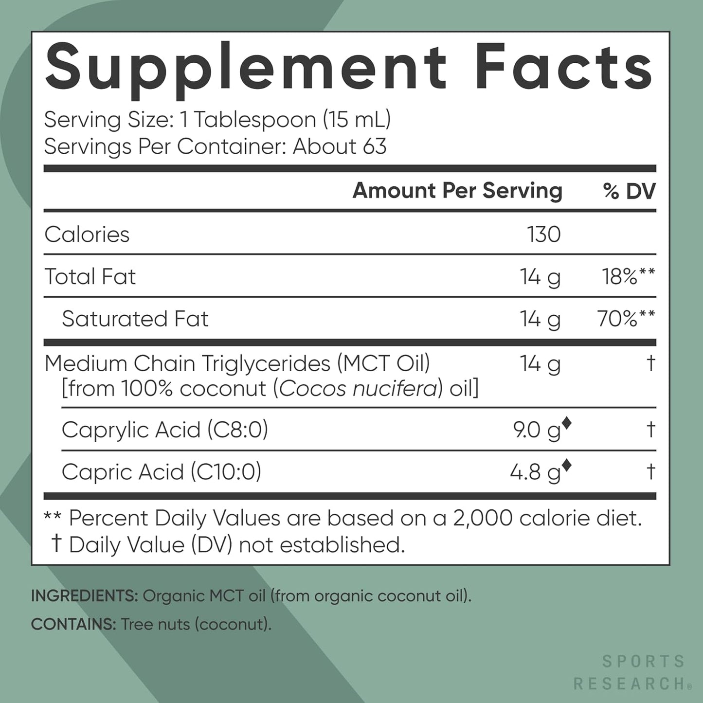 Sports Research Keto MCT Oil from Organic Coconuts - Fatty Acid Fuel for Body + Brain - Single Ingredient C8 Caprylic Acid - Perfect in Coffee, Tea, & More - Non-GMO & Vegan - Unflavored (16 Oz)