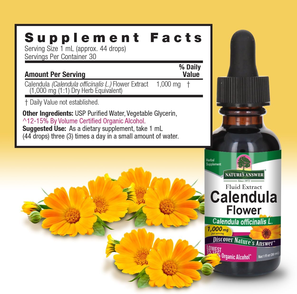 Nature's Answer Calendula Flower with Organic Alcohol, 1-Fluid Ounce