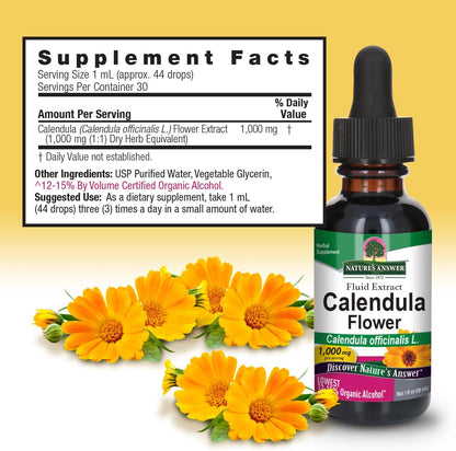 Nature's Answer Calendula Flower with Organic Alcohol, 1-Fluid Ounce