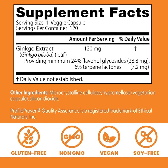 Doctor's Best Extra Strength Ginkgo Biloba 120mg - 120 Vegan Capsules