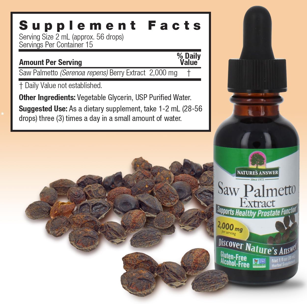 Nature's Answer Alcohol-Free Saw Palmetto Berry Extract, 1-Fluid Ounce | Prostate Support | Natural Urinary Health | Promotes Hair Growth