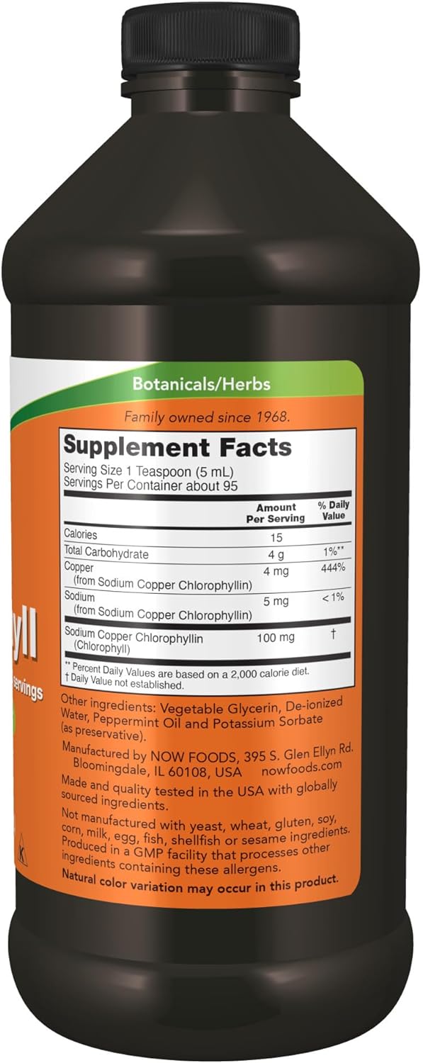 NOW Supplements, Liquid Chlorophyll, Super Concentrated, Internal Deodorizer*,Boost Energy, Mint Flavor, 16-Ounce