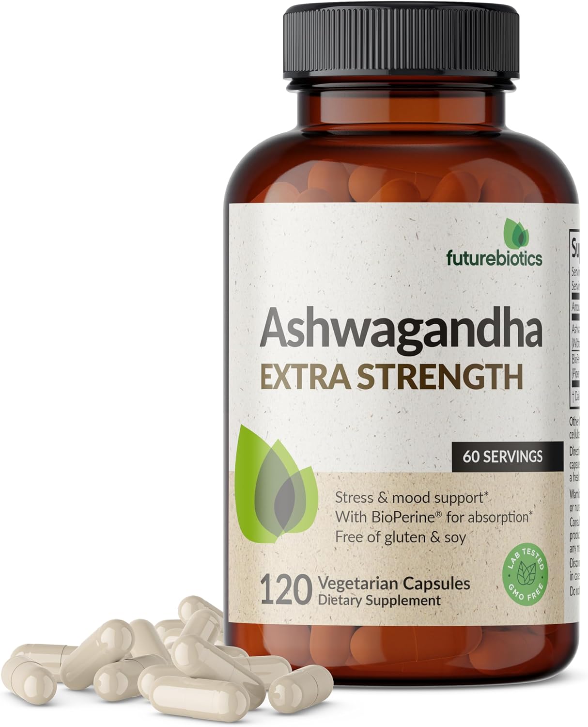 Futurebiotics Ashwagandha Extra Strength Stress & Mood Support with BioPerine - Non GMO Formula, 100 Vegetarian Capsules