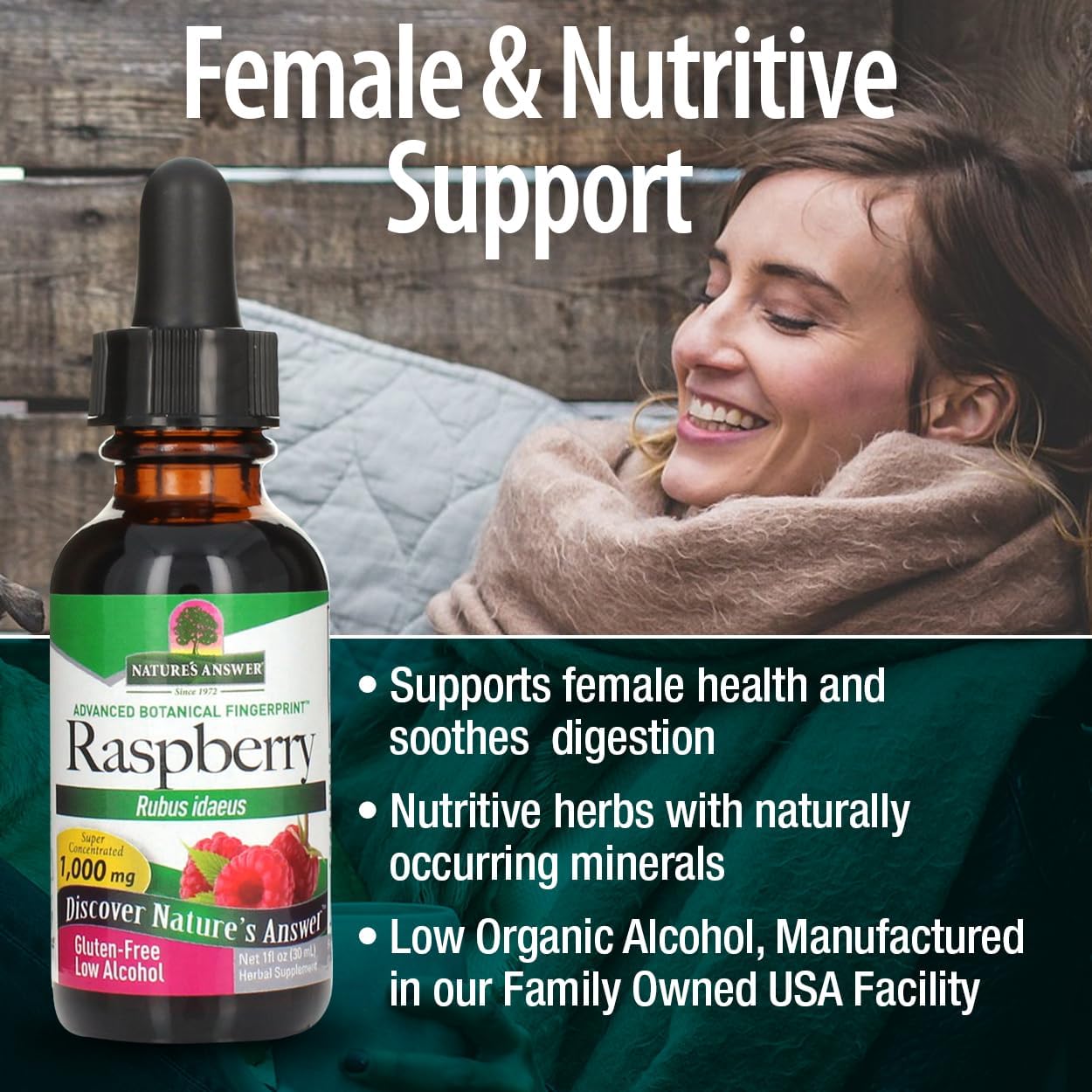 Nature's Answer Low Organic Alcohol Raspberry Leaf Extract, 1-Fluid Ounce nonGMO, Kosher certified, Gluten Free | Supports Health | Soothes Digestion