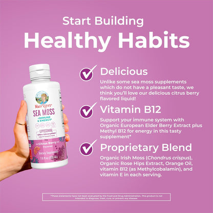 MaryRuth Organics Sea Moss + Immune & Energy Liposomal | Irish Sea Moss | Vitamin B12 | Vitamin E | Elderberry | Rose Hip Oil | Orange Oil | Immune Support Supplement | Vegan | Sugar Free | 7.6 oz