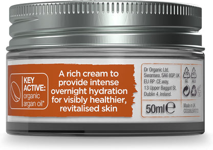Dr Organic Moroccan Argan Oil Night Cream, Moisturising, Natural, Vegan, Cruelty Free, Paraben & SLS Free, Plastic Free, Recycled & Recyclable, Certified Organic, 50 ml