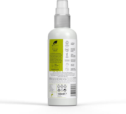 Dr Organic Tea Tree Foot Spray, Deodorising, Cleansing, Quick-Drying, Aluminium Free, with Natural Peppermint Oil, Vegan, Cruelty Free, Paraben & SLS Free, Certified Organic, 100 ml