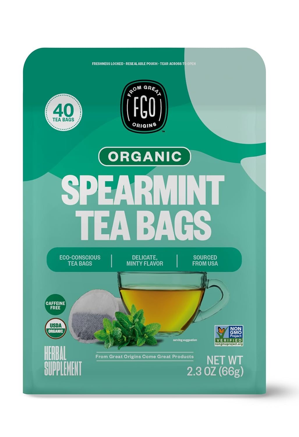 FGO Organic Nettle Leaf Tea, 100 Count, Eco-Conscious Tea Bags, Caffeine Free, Resealable Bag, Packaging May Vary (Pack of 1)