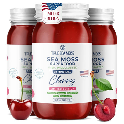 TrueSeaMoss Sea Moss Gel – Made in USA – Wildcrafted Seamoss, Fresh Fruits & Sea Vegetables – Cherry, Pack of 1 (Labels May Vary)