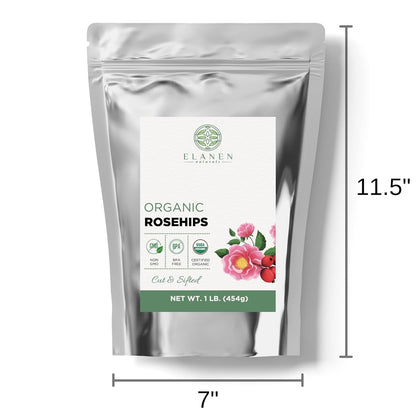 Elanen Naturals Organic Rose Hips 4 oz. (113g), USDA Certified Organic Rosehip Tea, Dried Rose Hips, Whole Rosehips Bulk, Cut & Sifted