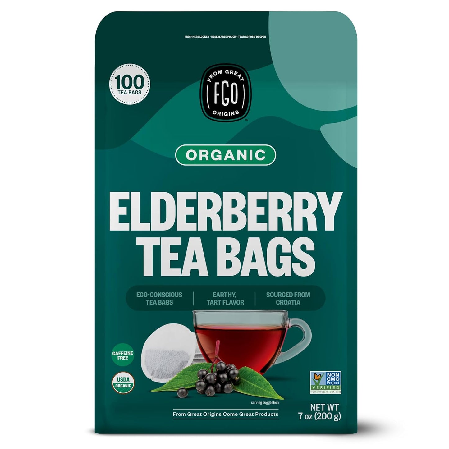 FGO Organic Milk Thistle Tea, 100 Count, Eco-Conscious Herbal Tea Bags, Resealable Bag, Caffeine Free, Packaging May Vary (Pack of 1)