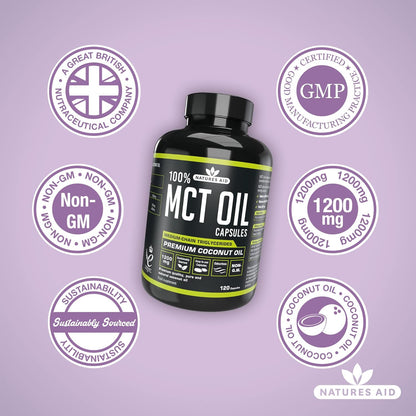 Natures Aid 100 Percent MCT Oil, Premium Coconut Oil, Sustainably Sourced, Add to Coffees or Shakes, Vegan, 500 ml