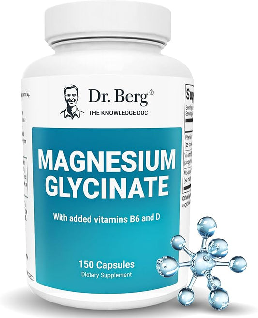 Dr. Berg Magnesium Glycinate 400 mg – Chelated Magnesium Supplement with Vitamin D and B6 for Stress Support, Relaxation, and Good Sleep – 150 Vegetable Capsules High Absorption for Overall Wellness