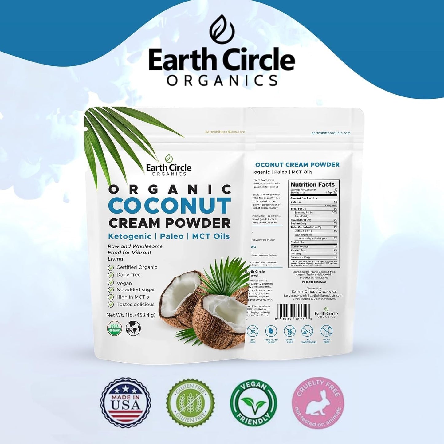 Organic Coconut Cream | Milk Powder, Perfect Keto Coffee Creamer - High in MCT Oil, Vegan, No Added Sugar, Gluten and Dairy Free, Healthy & Tastes Delicious - 1 Pound