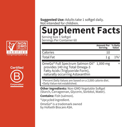 Garden of Life Dr. Formulated Norwegian Salmon Oil - Dietary Supplement - Full Spectrum Omega-3 EPA, DHA, DPA - Fish Oil from Norwegian Fjords - for Heart Health - 60 Softgels