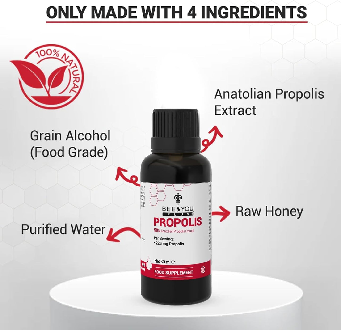 BEE&You, Propolis Liquid Extract Drops, 50% Pure Propolis, Ultra Plus Strength, Immune Support Supplement, Sore Throat, Allergy Relief, Respiratory, Antioxidants, Keto, Paleo, Gluten-Free, 1 Fl Oz
