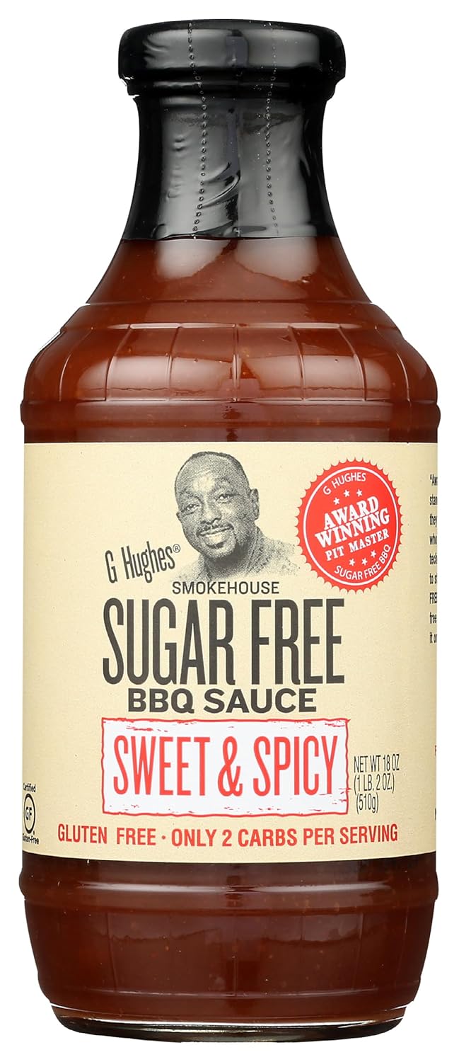 G Hughes Sugar Free BBQ Sauce, Sweet & Spicy, No High Fructose Corn Syrup, Low Carb, Gluten Free, 18 Ounce