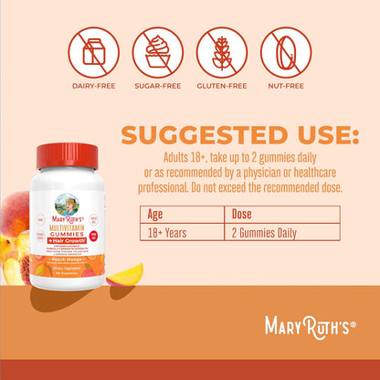 MaryRuth's Multivitamin + Hair Growth Gummies | with Lustriva® | Biotin 10000mcg | B Vitamins | Formulated for Thicker Hair, Wrinkles, Fine Lines, Skin Care | Ages 18+ | 30 Servings