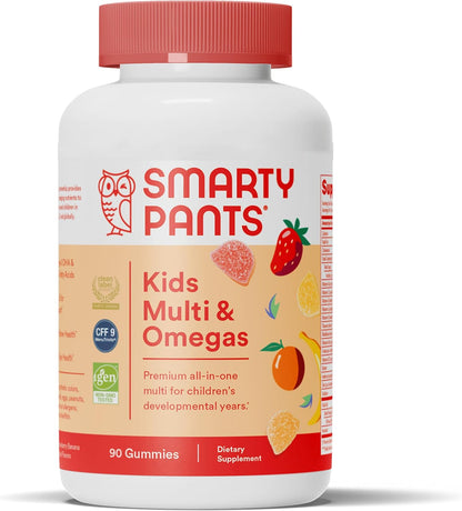 SmartyPants Kids Multivitamin Gummies: Omega 3 Fish Oil (EPA/DHA), Vitamin D3, C, Vitamin B12, B6, A, K & Zinc for Immune Support, Biotin, Gluten Free, Three Fruit Flavors, 120 Count (30 Day Supply)