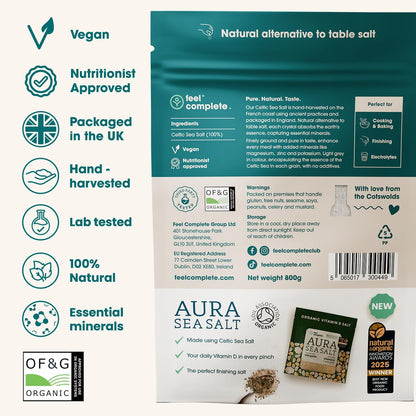 Feel Complete | 800g Ultra Fine & Dry Celtic Sea Salt Powder | No Need To Grind | Organic Approved | Essential Minerals & Electrolytes | Natural Alternative to Table Salt | Lab Tested