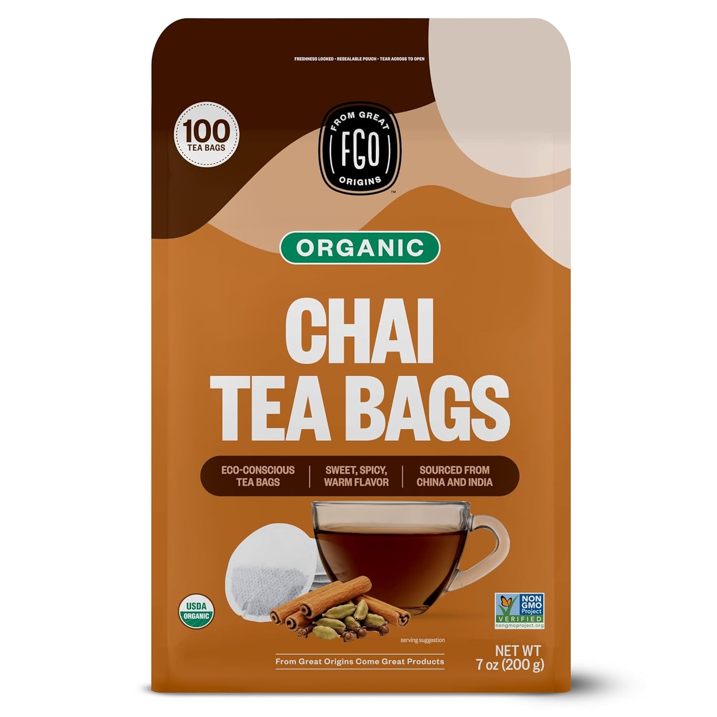 FGO Organic Milk Thistle Tea, 100 Count, Eco-Conscious Herbal Tea Bags, Resealable Bag, Caffeine Free, Packaging May Vary (Pack of 1)