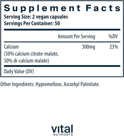 Vital Nutrients Calcium Citrate and Malate Complex 150mg | Vegan Supplement | Support Bone Strength, Muscle and Cardiovascular Health* | Gluten, Dairy and Soy Free | 100 Capsules