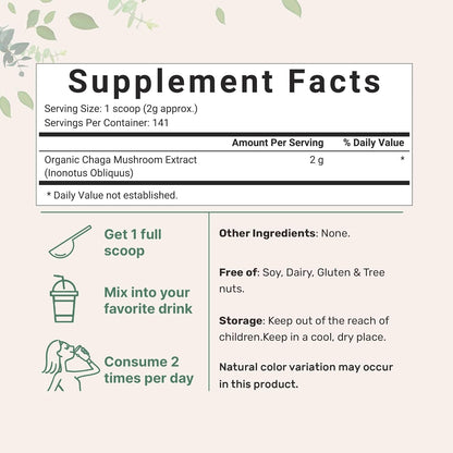 Micro Ingredients Organic Chaga Mushroom Extract, 10 oz | 100:1 Wild Harvested | Supports Immune & Antioxidant Defense | Great for Tea & Smoothies | Non-GMO, Vegan Friendly