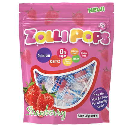 Zollipops Clean Teeth Lollipops AntiCavity Sugar Free Candy with Xylitol for a Healthy Smile Great for Kids Diabetics and Keto DietStrawberry 3.1oz, Strawberry, 15 Count