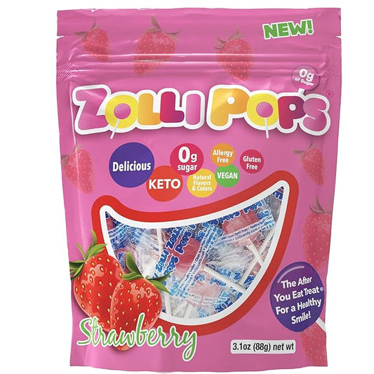 Zollipops Clean Teeth Lollipops AntiCavity Sugar Free Candy with Xylitol for a Healthy Smile Great for Kids Diabetics and Keto DietStrawberry 3.1oz, Strawberry, 15 Count