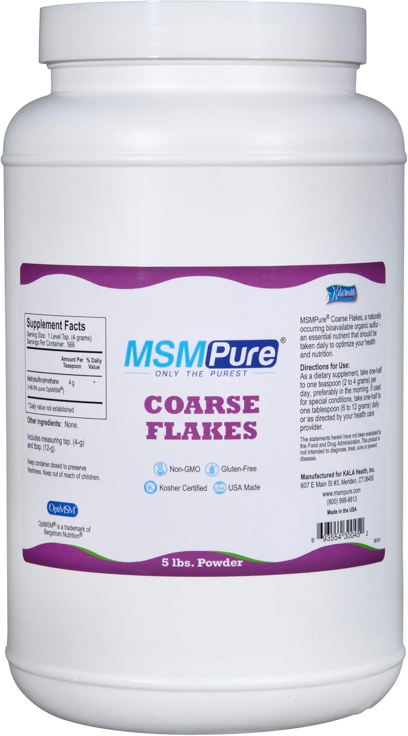 KALA HEALTH MSMPure Lemon Lime Flavored Coarse MSM Powder Flakes – Organic Sulfur for Joint Flexibility, Skin Appearance, and Hair & Nail Support – 8.8 oz, USA Made, Distilled Crystals