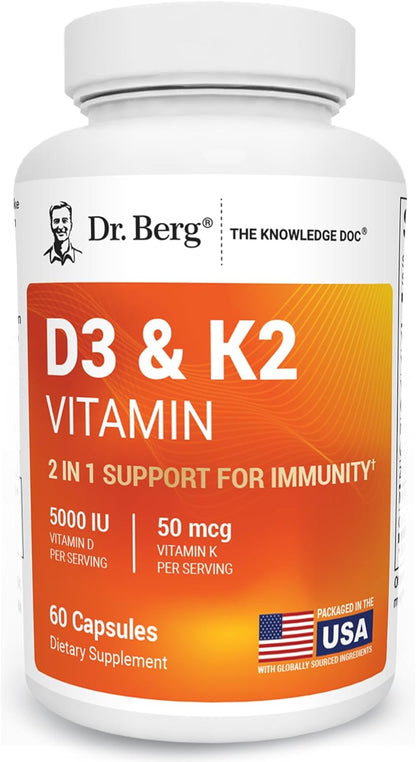Dr. Berg's Vitamin D3 K2 w/MCT Oil - Includes 5,000 IU of Vitamin D3, 50 mcg MK7 Vitamin K2, Purified Bile Salts, Zinc & Magnesium for Ultimate Absorption - K2 D3 Vitamin Supplement - 60 Capsules