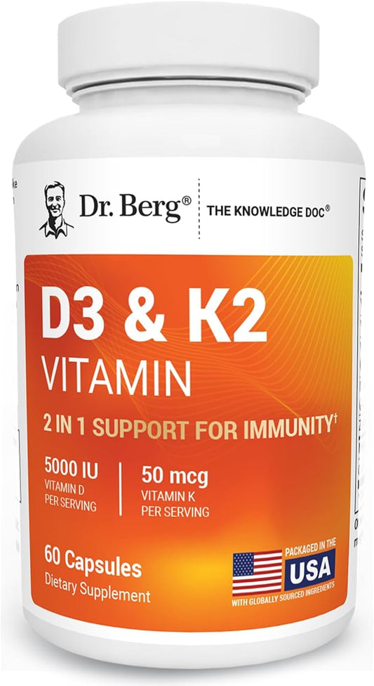 Dr. Berg's Vitamin D3 K2 w/MCT Oil - Includes 5,000 IU of Vitamin D3, 50 mcg MK7 Vitamin K2, Purified Bile Salts, Zinc & Magnesium for Ultimate Absorption - K2 D3 Vitamin Supplement - 60 Capsules