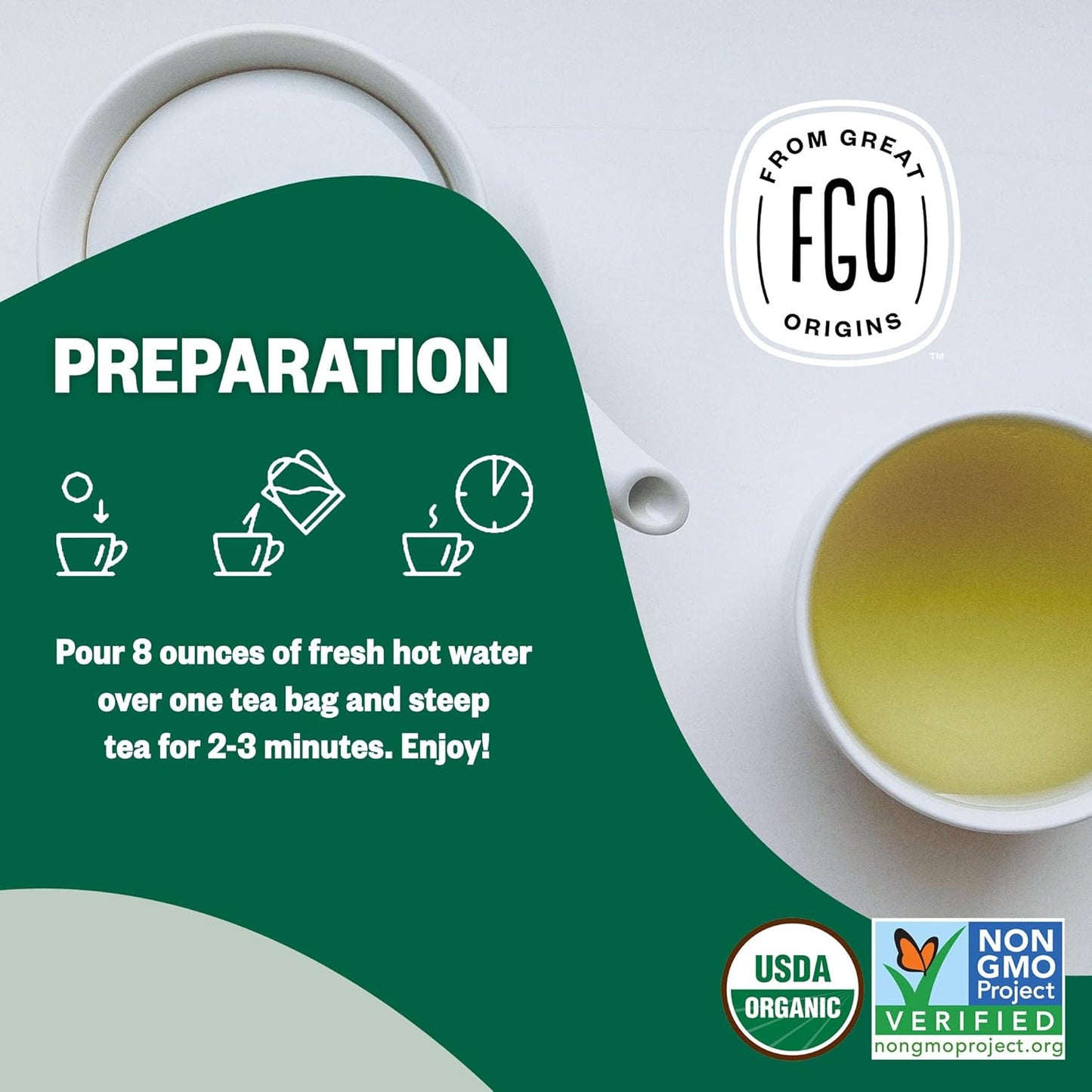 FGO Organic Nettle Leaf Tea, 100 Count, Eco-Conscious Tea Bags, Caffeine Free, Resealable Bag, Packaging May Vary (Pack of 1)