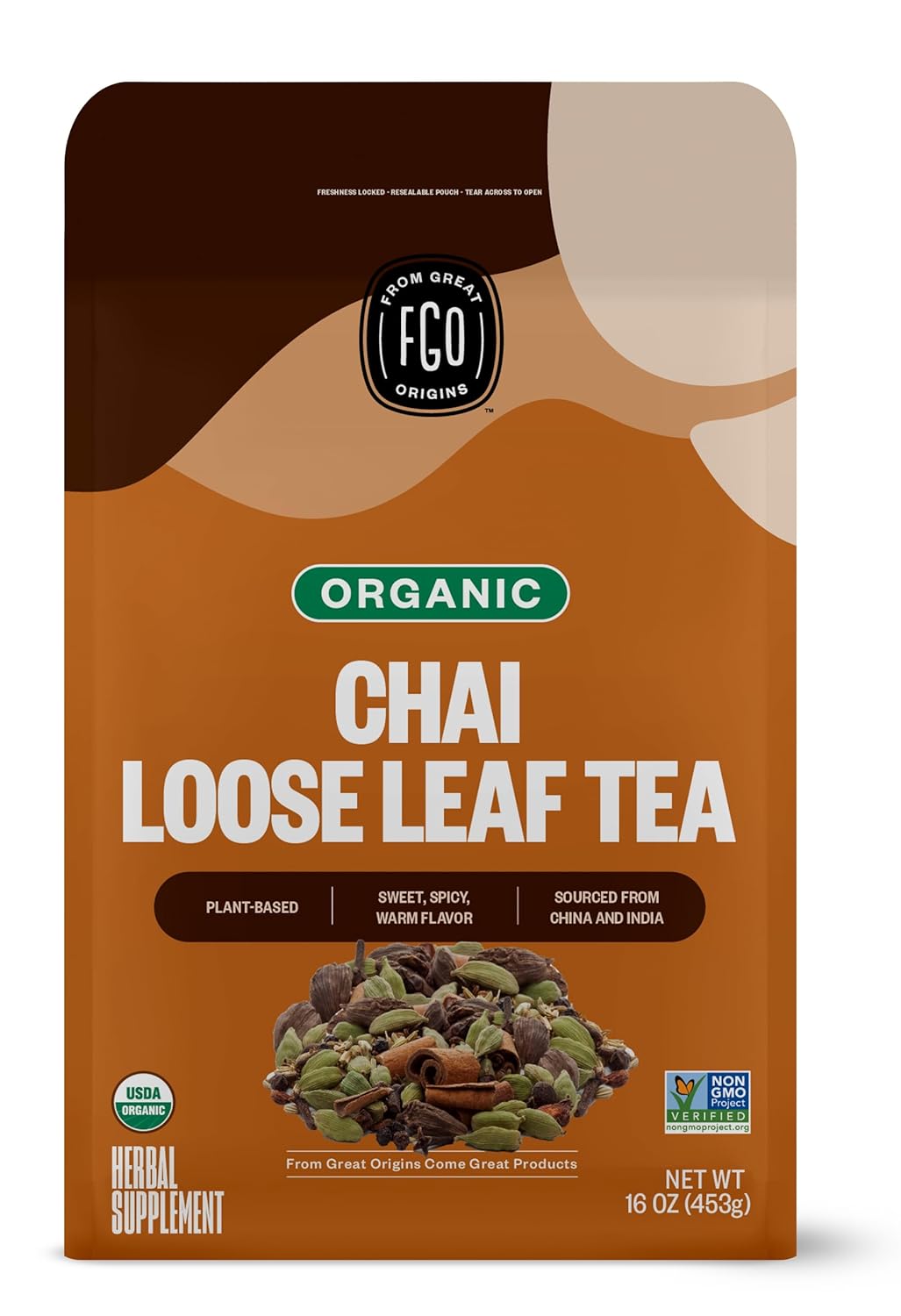 FGO Organic Nettle Leaf Tea, 100 Count, Eco-Conscious Tea Bags, Caffeine Free, Resealable Bag, Packaging May Vary (Pack of 1)