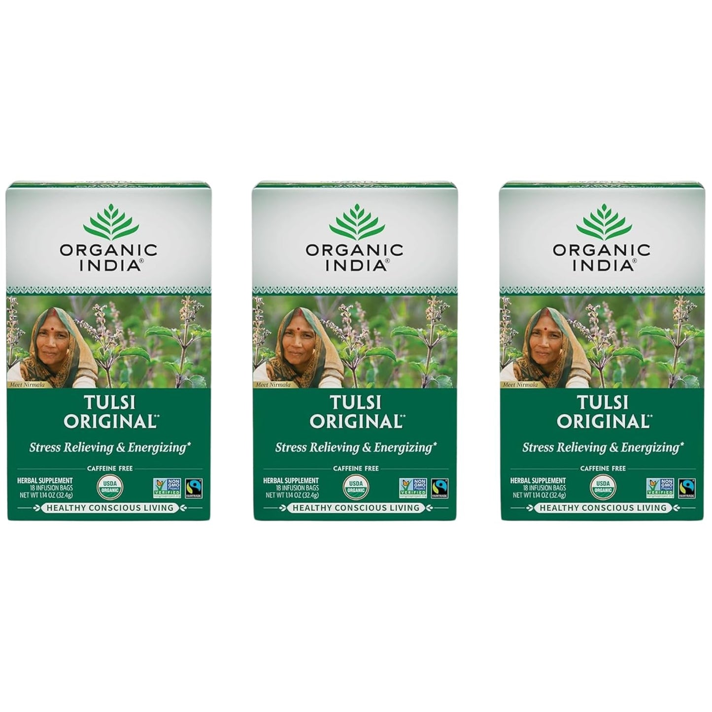 ORGANIC INDIA Tulsi Moringa Tea Bags - Holy Basil, Lemongrass, Moringa Leaves, Stress Relieving & Nourishing, Immune Support Tea, Vegan, Certified Organic, Caffeine-Free - 18 Infusion Bags, 6 Pack