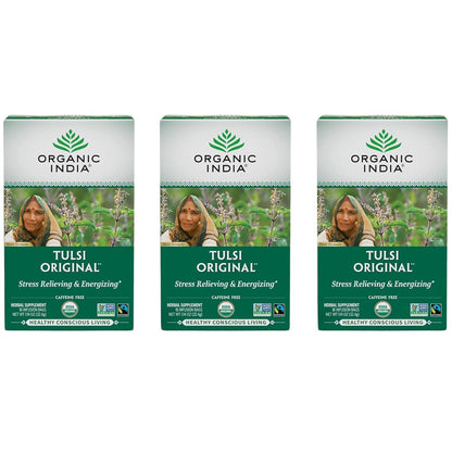 ORGANIC INDIA Tulsi Moringa Tea Bags - Holy Basil, Lemongrass, Moringa Leaves, Stress Relieving & Nourishing, Immune Support Tea, Vegan, Certified Organic, Caffeine-Free - 18 Infusion Bags, 6 Pack