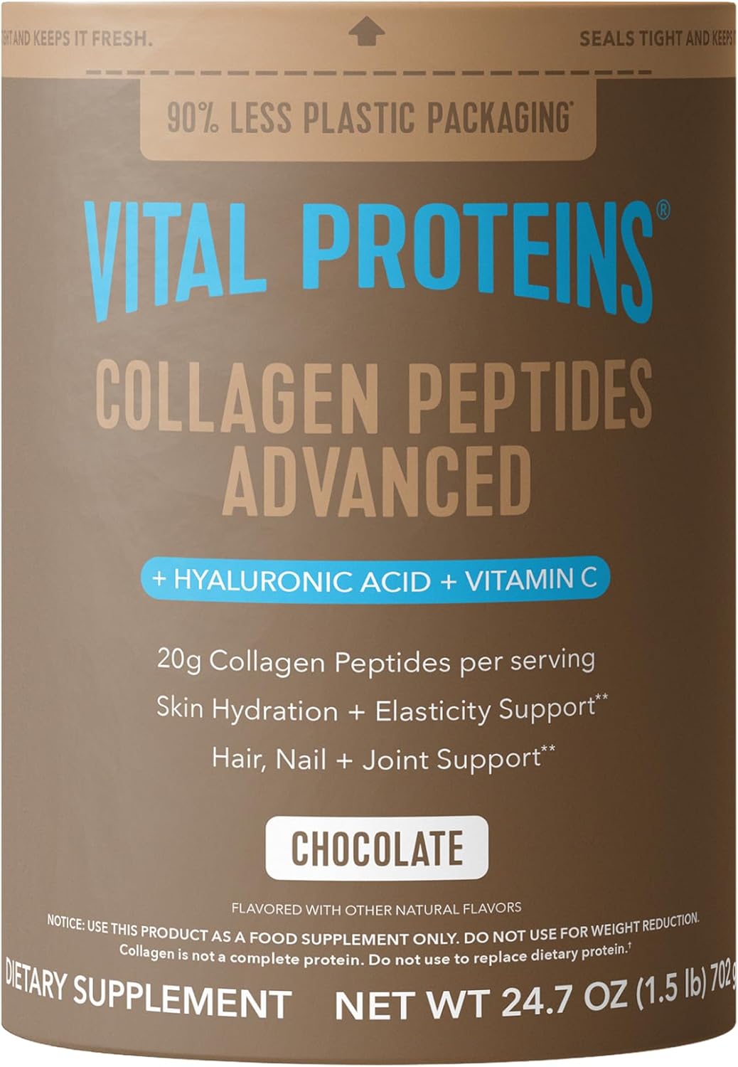 Vital Proteins Collagen Peptides Advanced, Hydrolyzed Peptides with Hyaluronic Acid and Vitamin C - Strawberry Lemon Flavor Powder, 10.5oz