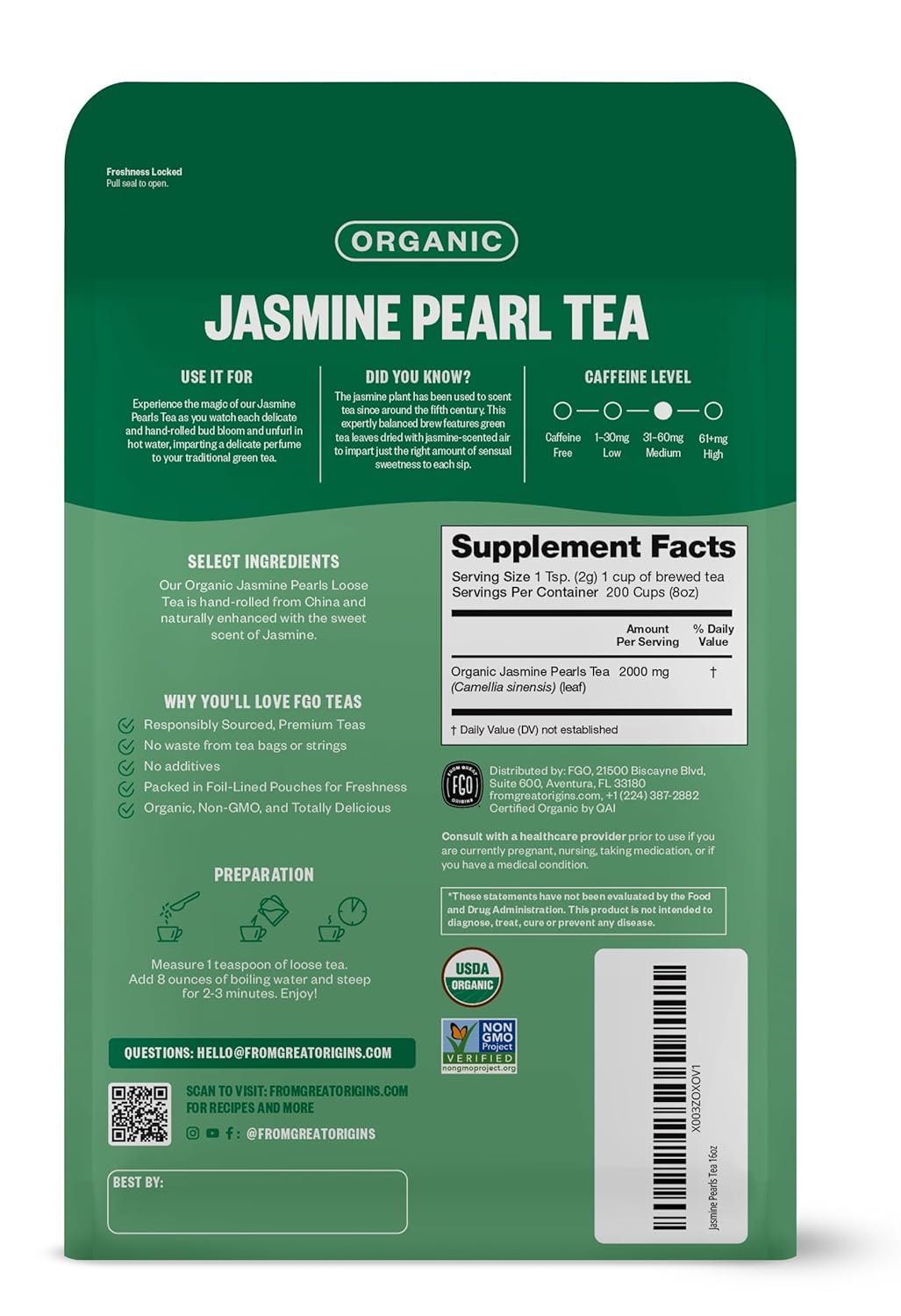 FGO Organic Nettle Leaf Tea, 100 Count, Eco-Conscious Tea Bags, Caffeine Free, Resealable Bag, Packaging May Vary (Pack of 1)