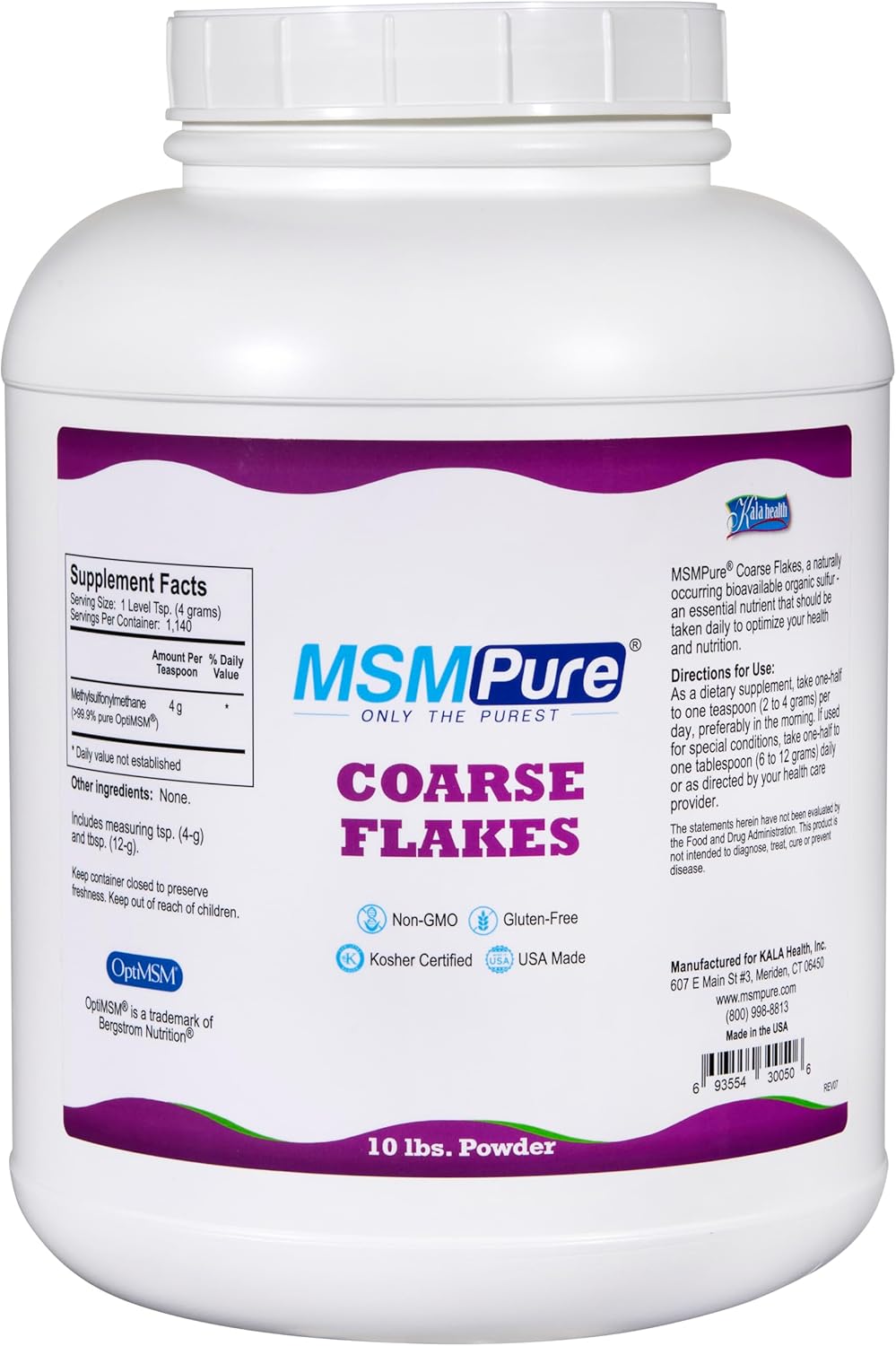 KALA HEALTH MSMPure Lemon Lime Flavored Coarse MSM Powder Flakes – Organic Sulfur for Joint Flexibility, Skin Appearance, and Hair & Nail Support – 8.8 oz, USA Made, Distilled Crystals