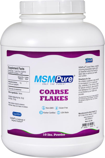 KALA HEALTH MSMPure Lemon Lime Flavored Coarse MSM Powder Flakes – Organic Sulfur for Joint Flexibility, Skin Appearance, and Hair & Nail Support – 8.8 oz, USA Made, Distilled Crystals