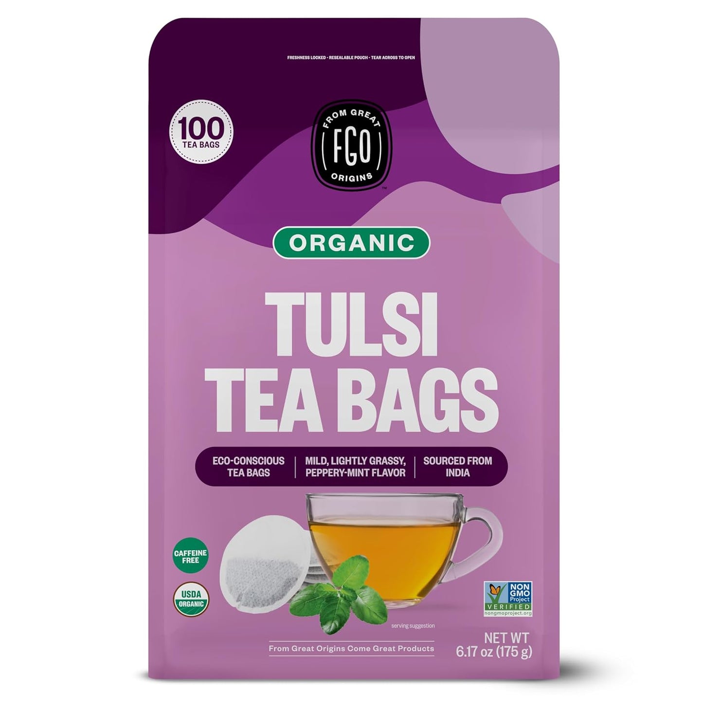 FGO Organic Milk Thistle Tea, 100 Count, Eco-Conscious Herbal Tea Bags, Resealable Bag, Caffeine Free, Packaging May Vary (Pack of 1)